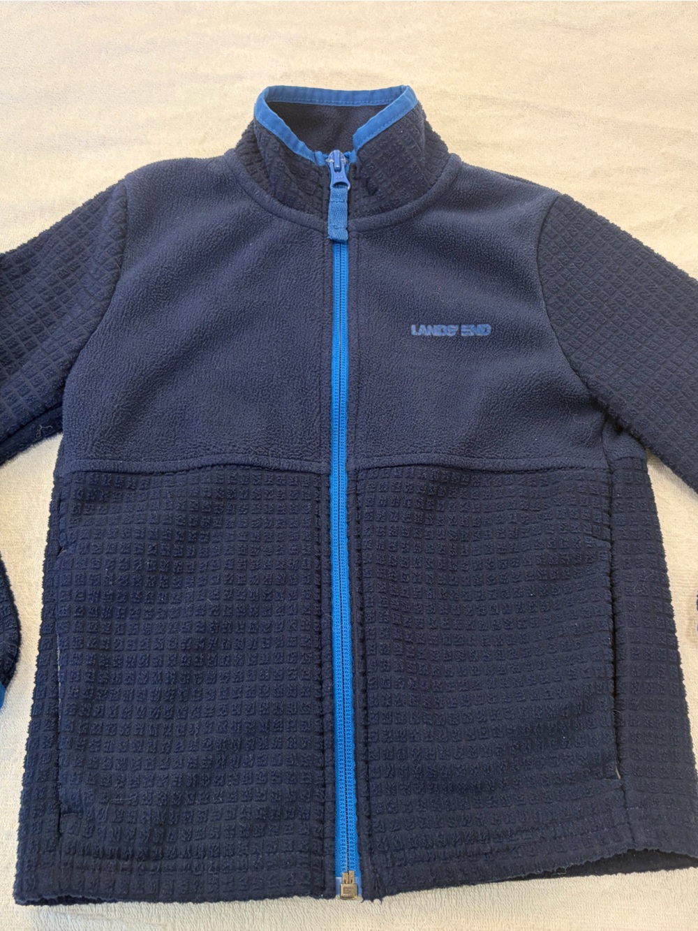 Lands' End Boys Dark Navy Performance Zip Jacket with Bright Blue Trim